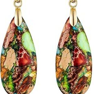 Jasper Stone Drop Earring Teardrop Dangle Earrings Colorful High Fashion Set